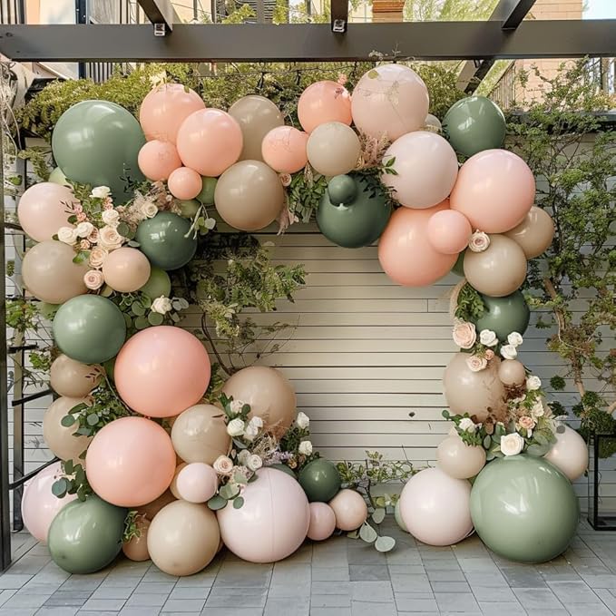 Dusty Green Pink Balloon Garland Double Stuffed Blush Pink Cream Retro Green Peach Sand White Balloon Arch Kit for Baby Bridal Shower Wedding Birthday Spring Party Decoration