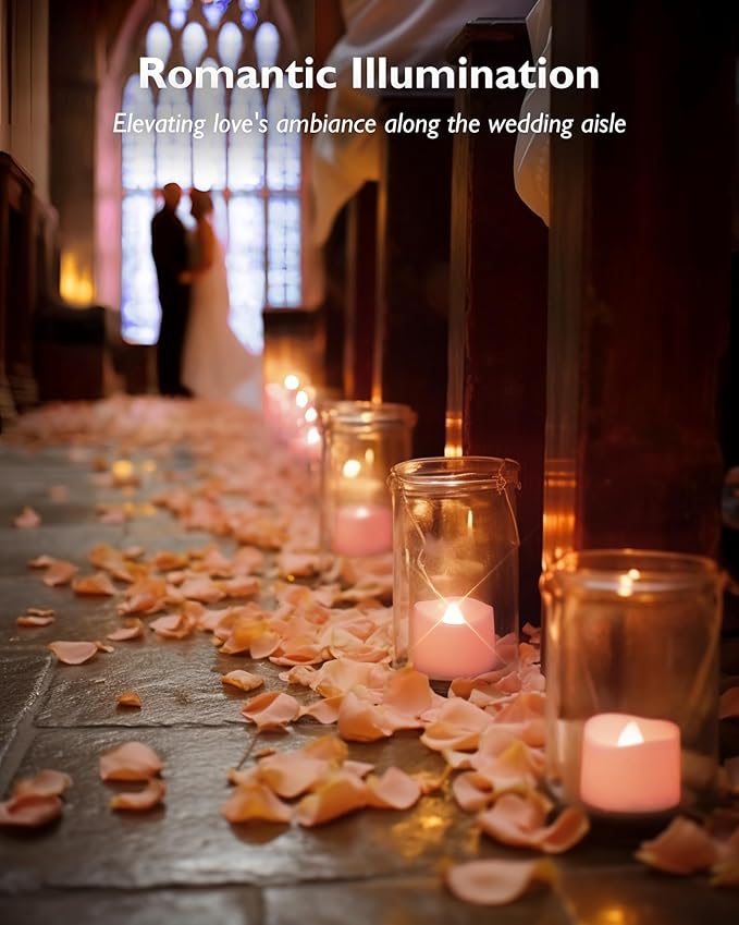 Homemory Pink Tea Lights Candles Battery Operated, 200+Hour Flameless Flickering Fake Electric LED Colored Tealights Candles for Romantic Wedding Decor, Baby Showers, Proposal, Valentine's, 12-Pack