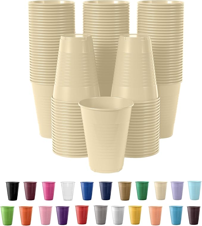 Exquisite Party Solids 12 Oz Ivory Plastic Cups For Party Supplies 50 Pack | Ivory Disposable Cups Plastic | Disposable Drinkware For Parties, Events & Everyday