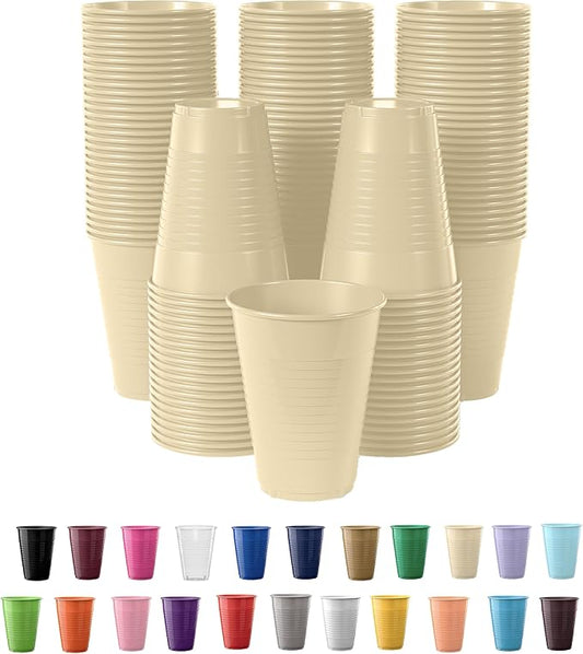 Exquisite Party Solids 12 Oz Ivory Plastic Cups For Party Supplies 50 Pack | Ivory Disposable Cups Plastic | Disposable Drinkware For Parties, Events & Everyday