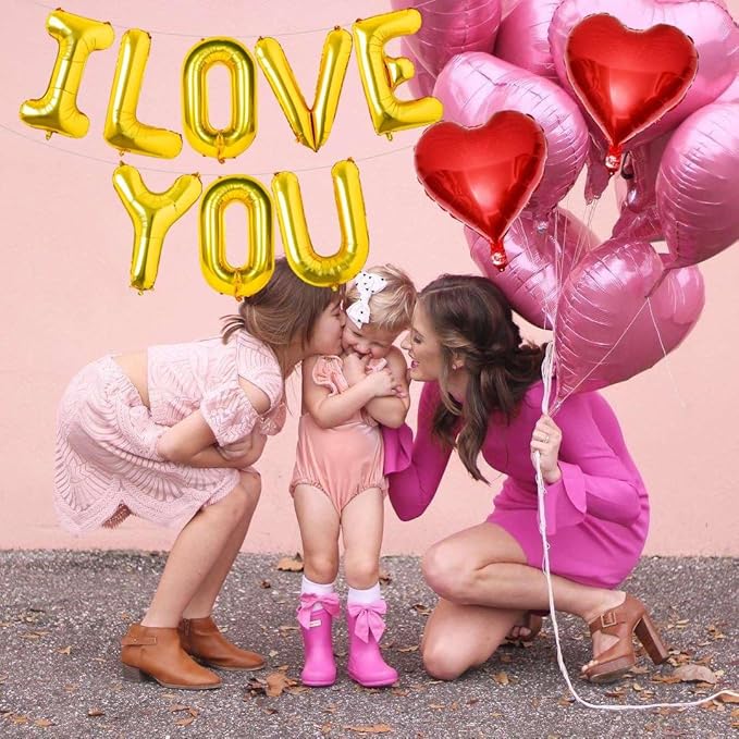 Gold I Love You Balloons and Red Heart Balloons Valentines Decorations Love Heart Balloons for for Valentines Day Bridal Shower Wedding Romantic Special Night Party Supplies Decorations