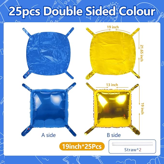 NISOCY 25PCS Blue Gold Square Foil Balloons Wall Backdrop Double Sided Deep Blue Gold Balloons Arch Kit for Birthday Graduation Baby Shower Wedding Anniversary Party Decorations