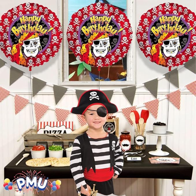 PMU Happy Birthday Pirate Skeleton 18 Inch Mylar-Foil Balloon Pkg/5