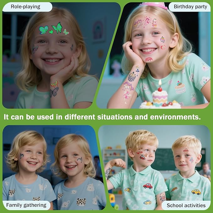 400Pcs Luminous Tattoos For Kids,Mixed Styles Temporary Tattoo Stickers,Glow In The Dark Tattoos for Boys and Girls,Mermaid Dinosaur Butterfly Fake Tattoo or more party makeup gifts 30 Sheets