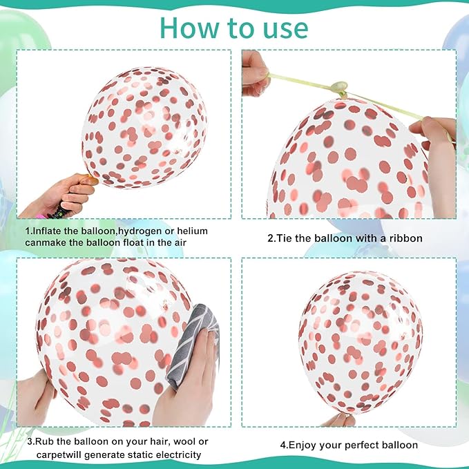 50Pcs Blue Green Balloons 12inch Light Green Blue Vintage Confetti Balloon with Ribbons for Boys Birthday Party Jungle Safari Themed Decoration