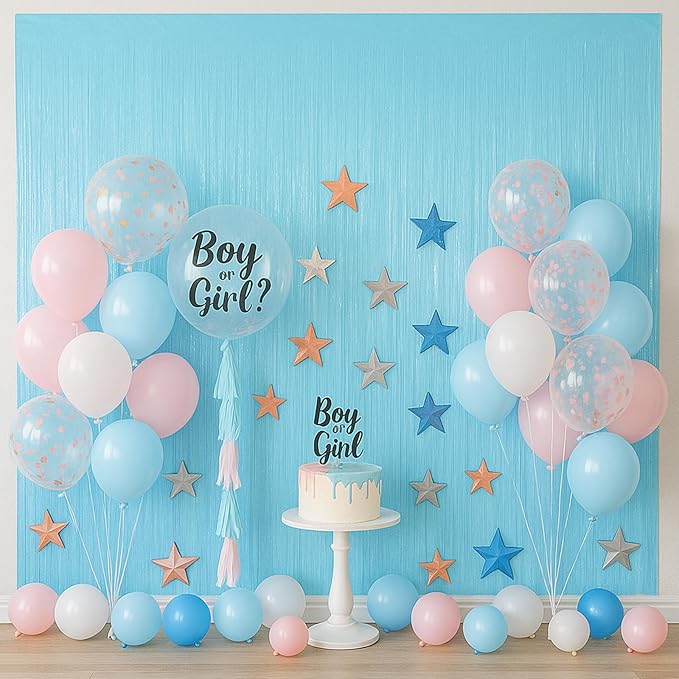 2 Pack Pastel Blue Tinsel Foil Fringe Curtains, Blue Party Decorations, Metallic Tinsel Party Streamers Backdrop for Birthday Baby Shower Gender Reveal Wedding Party Decorations