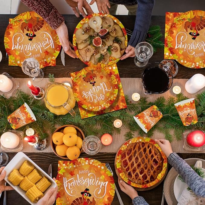 140Pcs, Thanksgiving Day Party Supplies Plates and Napkins Happy Thanksgiving Decorations Tableware Set Fall Birthday Decorations Give Thanks Turkey Paper Plates, Serve for 20