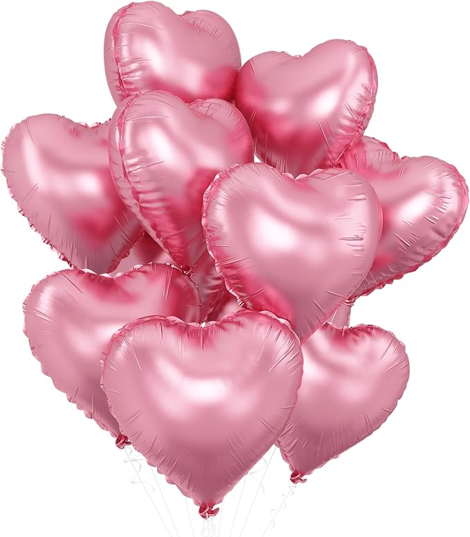 Pink Heart Balloons,10Pcs Foil Heart Shaped Love Balloons,18Inch Pearl Pink Helium Balloon for Valentines,Engagement,Birthday,Baby Shower,Wedding Party Decorations