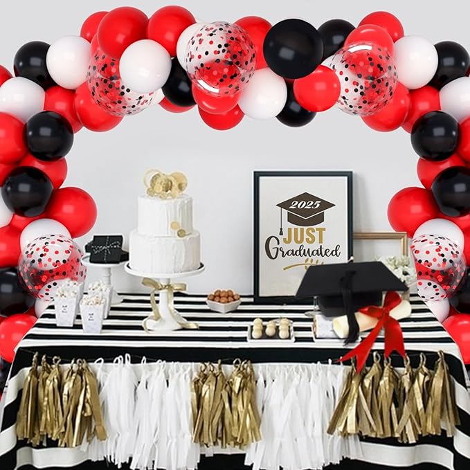 Patimate Red Black Balloons Set, 50 pcs 12 inch Black Red White Confetti Latex Balloons Kit for Graduation Birthday Wedding Baby Shower Retirement Party Decorations