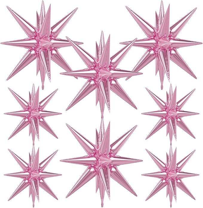 Star Balloons,8 Pcs Pink Foil Balloons One-Piece 14-pointed Spiky Balloon Large Explosion Star Balloon for Girl Birthday Wedding Princess Christmas Party Decorations, Backdrops
