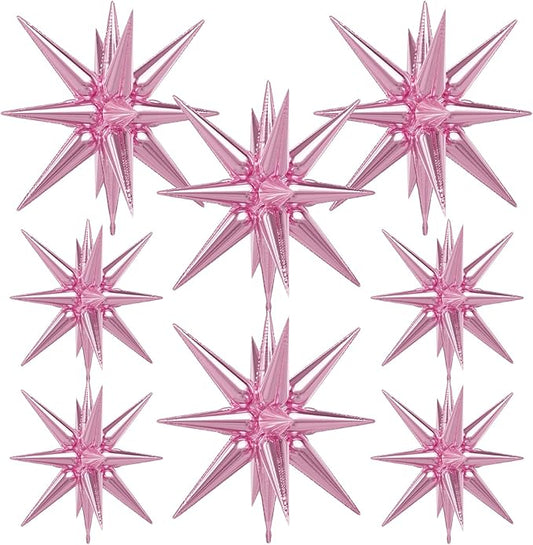 Star Balloons,8 Pcs Pink Foil Balloons One-Piece 14-pointed Spiky Balloon Large Explosion Star Balloon for Girl Birthday Wedding Princess Christmas Party Decorations, Backdrops
