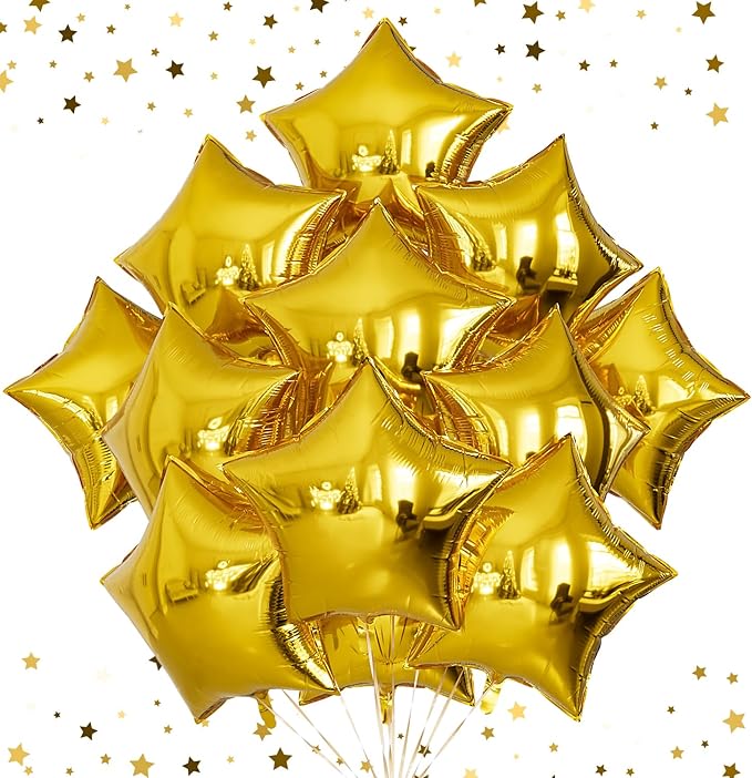 20Pcs Gold Star Balloons Foil Balloons,18Inch Large Star Shaped Balloon Mylar Star Helium Balloon for New Year Birthday Wedding Baby Shower Magical Prom Anniversary Party Decorations