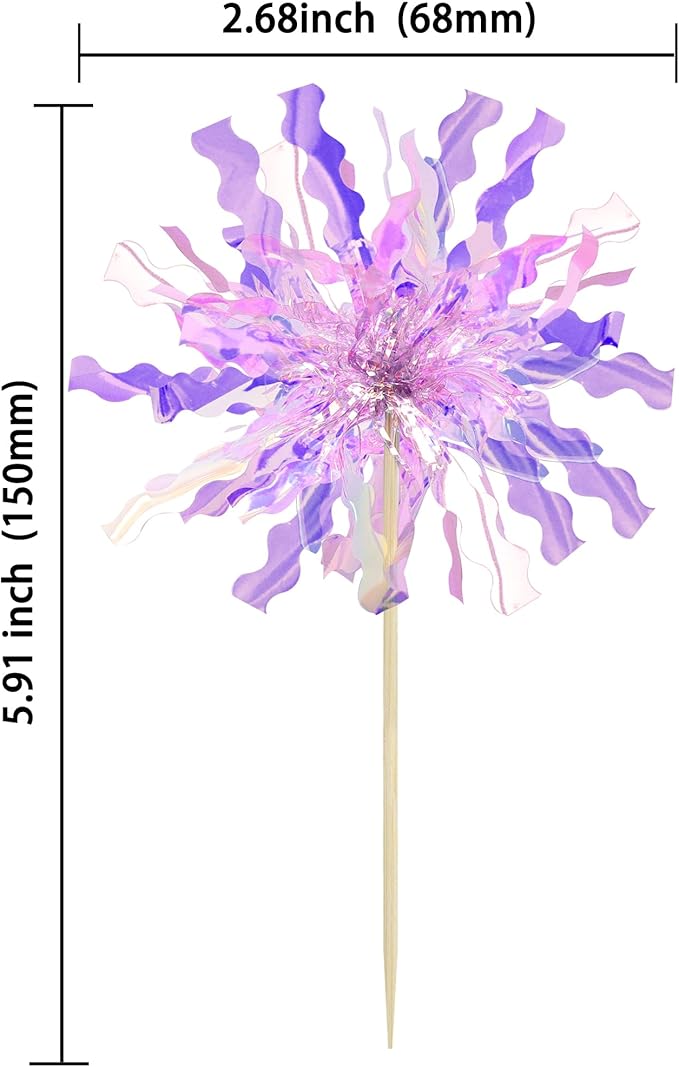 Gyufise 30Pcs Foil Firework Cupcake Toppers Happy Birthday Cake Toppers Tinsel Flower Drink Stirrers Cocktail Food Fruit Toothpicks for Valentine's Day Party Birthday Wedding Supplies Purple
