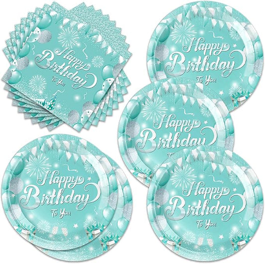40pcs Teal and Silver Birthday Party supplies，Happy Birthday party Tableware Set Confetti Sprinkles Plates Napkins Party Decorations for Men Women Kids Birthday Party Supplies (green)