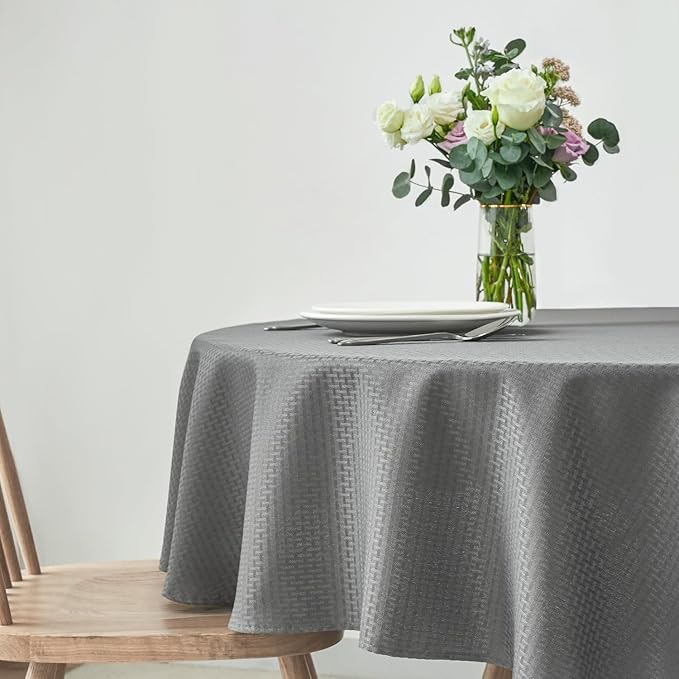maxmill Round Weaved Texture Design Tablecloth Spill-Proof Wrinkle Free Soft Washable Table Cloth for Round Table Cover, for Dining Room Buffet Banquet Parties Holiday Dinner, 70 Inch Charcoal Gray