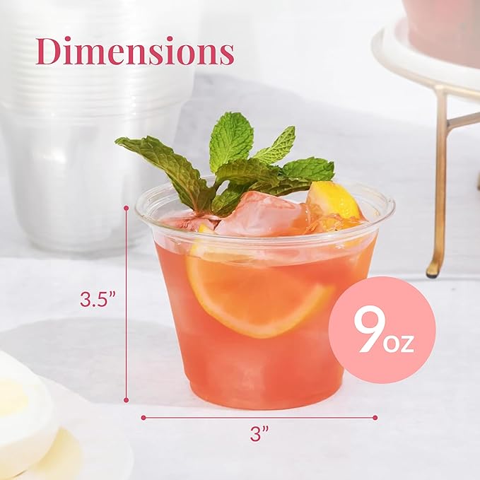 Prestee 1000 Clear Plastic Shot Glasses Disposable - Cocktails, Juice and Plastic Wine Glasses Disposable Party Cups for Adults- Indoor/Outdoor Events, Everyday Use - 9 oz Food-Grade Material