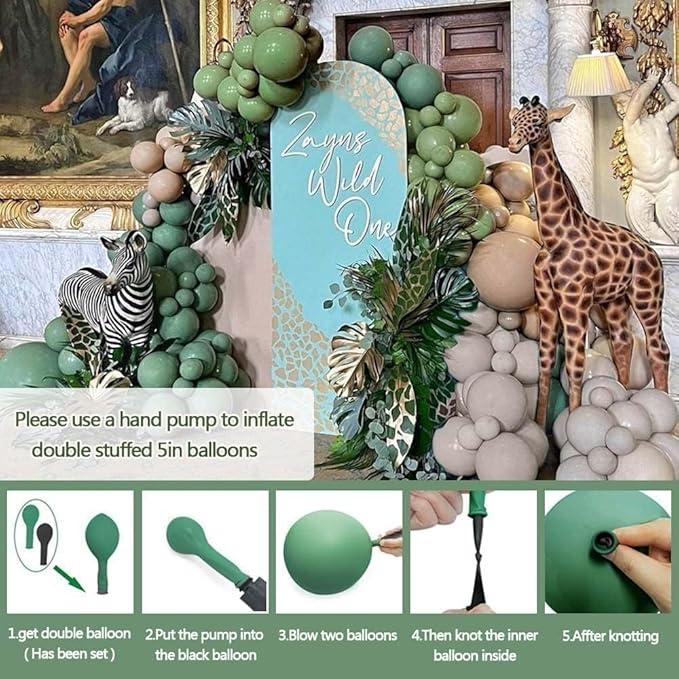 Sage Green Brown Balloon Arch Kit Double Stuffed Dusty Olive Green Tan White Sand Apricot Latex Balloon Garland for Neutral Baby Shower Safari Dinosaur Birthday Fall Party Decoration