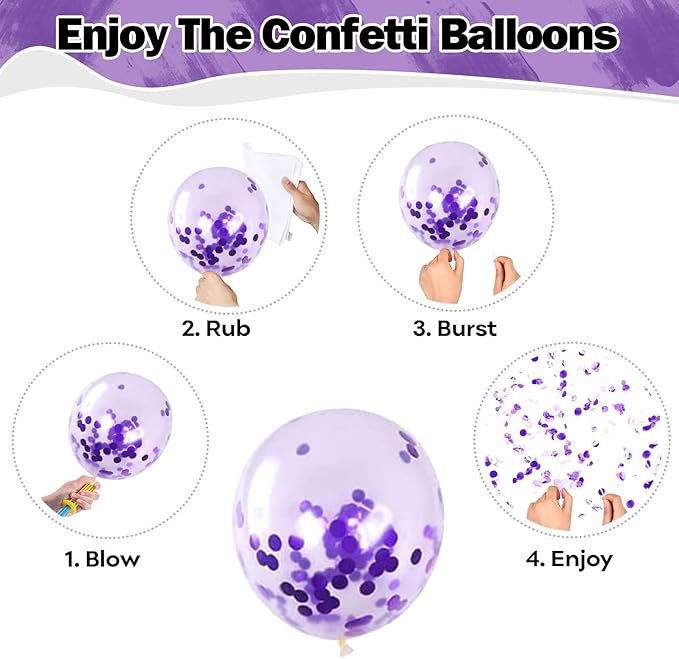 Purple Balloons Set 60 Pcs Dark Purple and Silver Balloons 12 Inch Royal Purple Metallic Silver Confetti Balloon for Girls Women Butterfly Retirement Wedding Bridal Shower Birthday Party Decorations