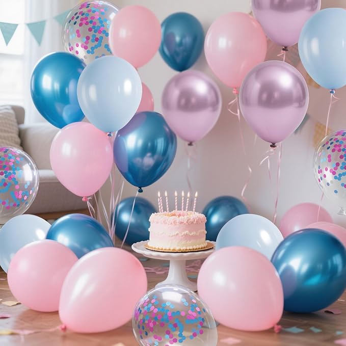 Gender Reveal 60 Pcs Balloon Decorations Arch Kit,12 Inch Pink and Blue Latex Balloons and Pink and Blue Confetti Balloons for Birthday Party Decorations Bridal Wedding Graduation Decoration