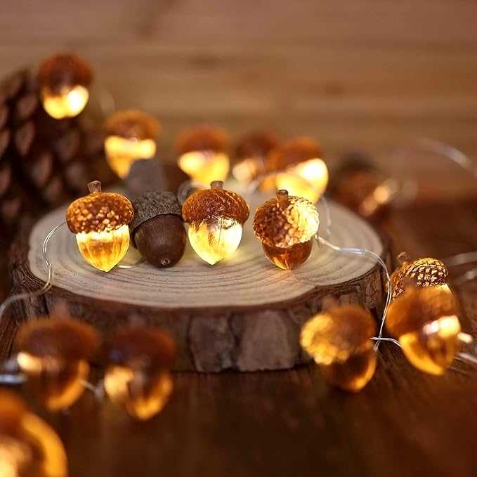 Thanksgiving Acorn Lights Fall Garland Decorative Fairy String Light Cute Novelty Lights 30 LEDs 10 ft USB or Battery Operated for Bedroom Wedding Xmas Harvest Decor