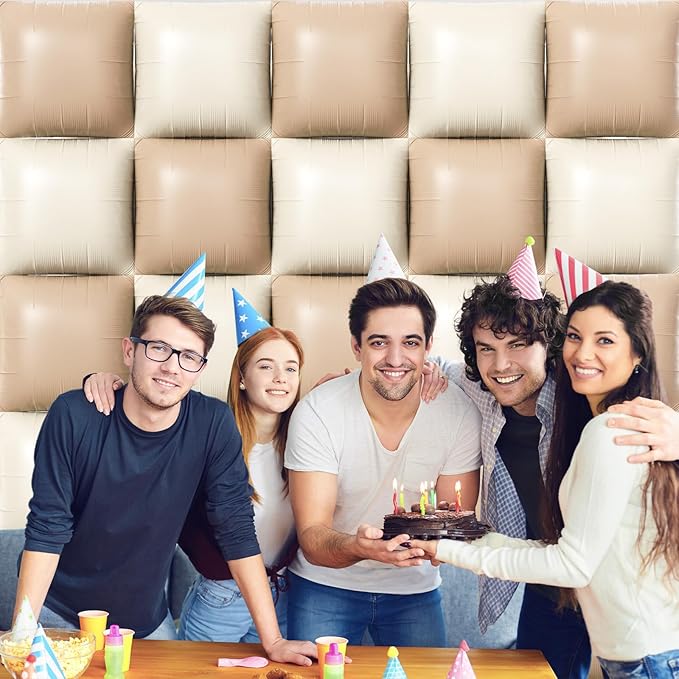 NISOCY 25PCS Coffee White Square Foil Balloons Wall Backdrop Double Sided Coffee Sand White Balloons Arch Kit for Birthday Bridal Baby Shower Gender Reveal Wedding Thanksgiving Party Decorations