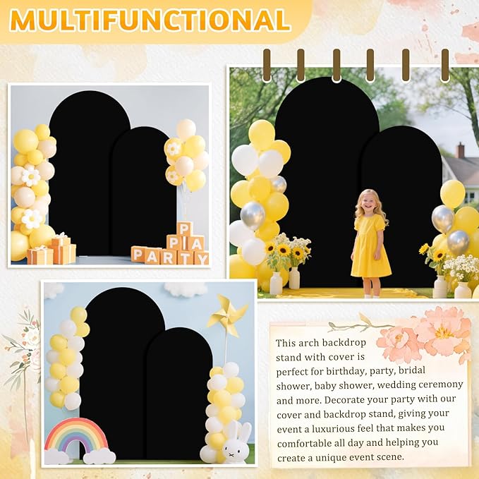 Set of 2 Backdrop Stand Cover Metal Arch with Cover Black Arch Covers 6&7.2ft Wedding Arched with Covers Metal Arches Backdrops Stand for Wedding Banquet Ceremony Reception Decor