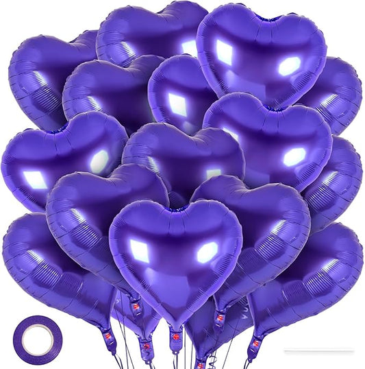 24 Pcs Purple Heart Balloons,18 inch Heart Shape Foil Balloons Love Balloons Valentine Balloons for Birthday Party Wedding Engagement Party Baby Shower Valentine Day Decorations (Purple)