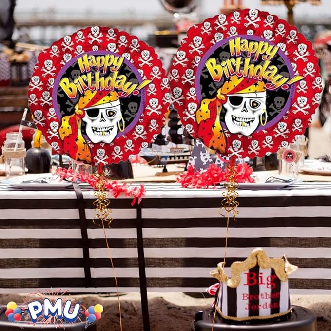 PMU Happy Birthday Pirate Skeleton 18 Inch Mylar-Foil Balloon Pkg/10