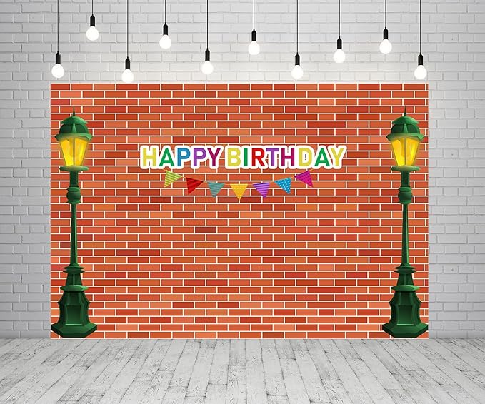 7x5ft Red Brick Wall Street Backdrop Cartoon Photography Backdrops Happy Birthday Party Background Party Decors Decorations Baby Shower Table Banner Background