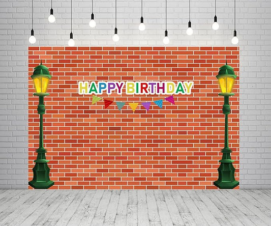 7x5ft Red Brick Wall Street Backdrop Cartoon Photography Backdrops Happy Birthday Party Background Party Decors Decorations Baby Shower Table Banner Background