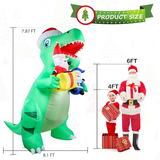 Taman 8 FT Christmas Inflatable Decorations, Large Dinosaur with Santa Claus Propeller Built-in Bright LED Light Blow Up for Yard, Garden,Lawn Outdoor Holiday Yard Decorations
