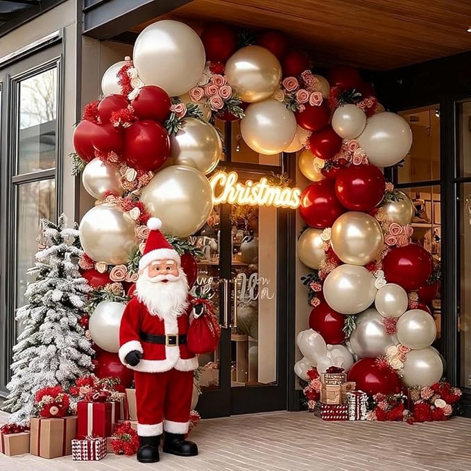 Red White Balloon Garland Double Stuffed Dark Red Pearl White Balloon Arch Kit Burgundy Balloons for Christmas New Year Birthday Wedding Bridal Shower Engagement Party Decorations