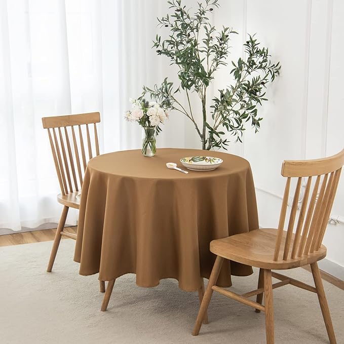 maxmill Fall Tablecloth Stain Resistant Waterproof Wrinkle Resistant Spillproof Washable Soft Textured Table Cloth for Dining Room Harvest Thanksgiving Parties, Round 70 Inch, Amber Bronze