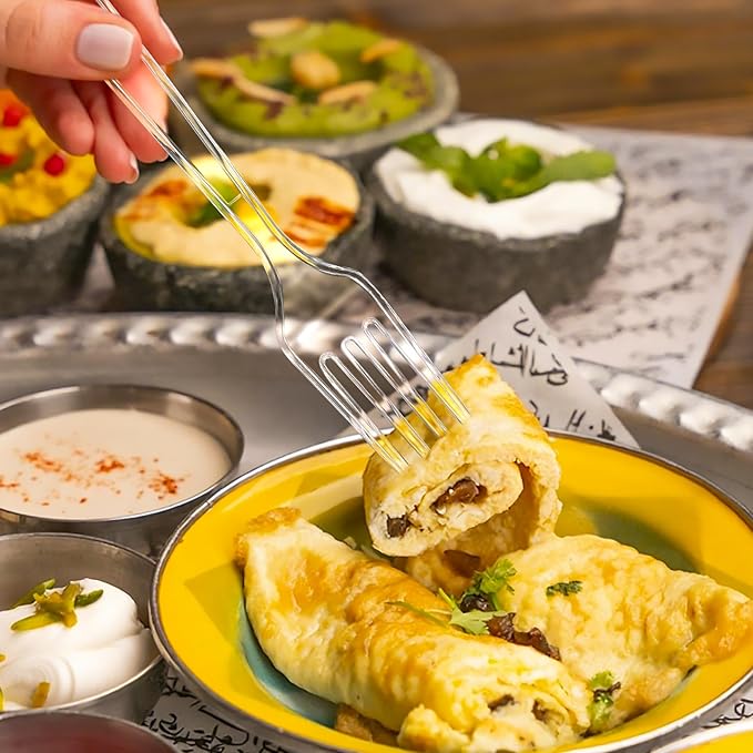 [400 Count] Heavy Duty Clear Plastic Forks Disposable Plastic Fork Bulk Utensils Reusable Cutlery Set Thick Plasticware Silverware for Party,Every Day Use,Picnic,Camping,Wedding,Barbecues