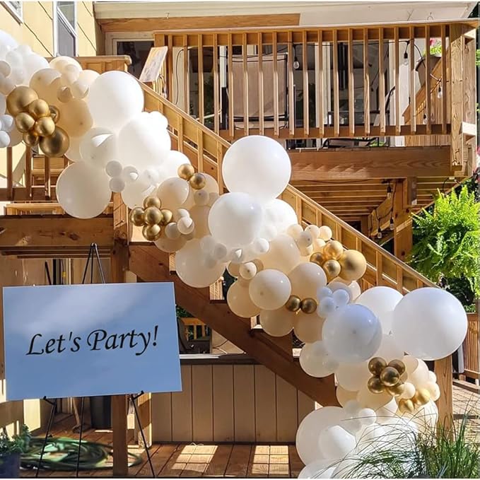 Sand White and Gold Balloons Set, 60 Pcs 12 Inch White Sand Gold Latex Balloons Gold and White Party Balloons For Birthday Bride Engagement Wedding Anniversary Party Decorations