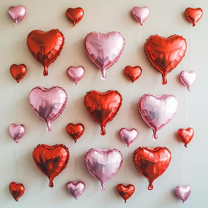 Pink Red Heart Balloons, 19PCS Light Pink and Red Heart Shape Balloon, 18Inch with 10Inch Pink Helium Foil Love Balloon for Birthday Bridal Engagement Wedding Valentine Party Decorations