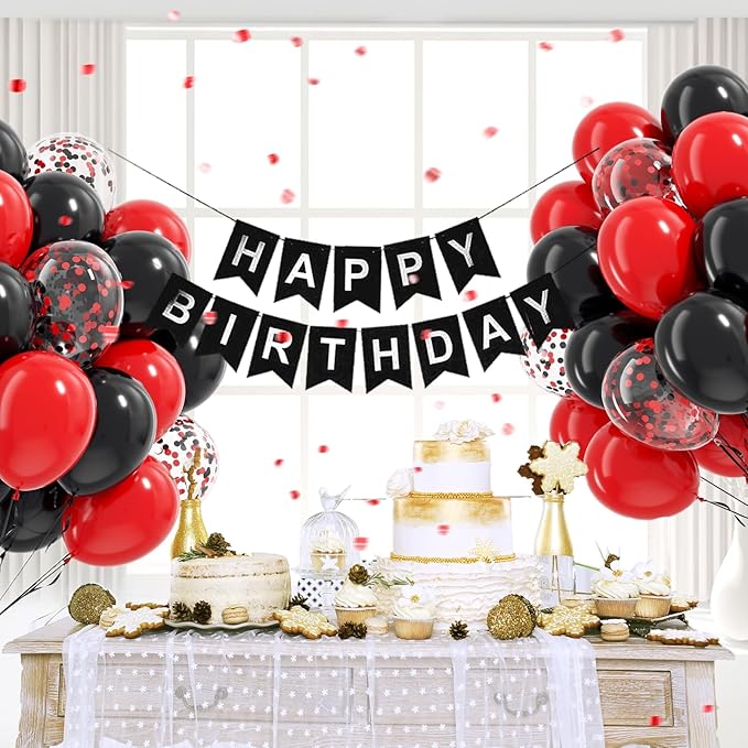 Red and Black Balloons, 60pcs 12inch Black Red Confetti Balloons for Graduation Wedding New Year Eve Birthday Party Decorations