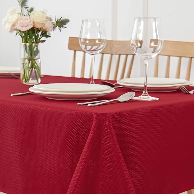 maxmill Textured Tablecloth Water Resistance Antiwrinkle Spill Proof Jacquard Table Cloth, Fabric Table Cover for Buffet Banquet Parties Event Holiday Dinner, Square 70 x 70 Inch, Red
