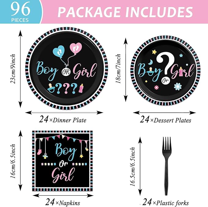 96 Pieces Gender Reveal Party Plates Boy or Girl Theme Party Decorations Gender Reveal Paper Plates and Napkins Boy or Girl Disposable Dessert Tableware Set Halloween Baby Shower Supplies 24 Guests
