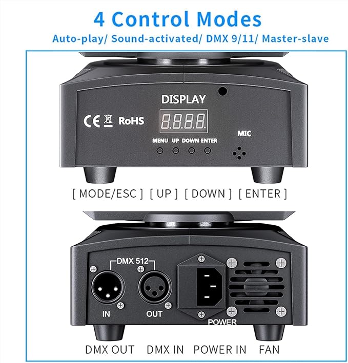 Big Dipper 35W & 8x3W LED Moving Head Lights Set– 4 Pack Stage Lighting DMX 512 Sound Activated Lights with RGBW Effects, 8 Gobos, Magic Beams for Weddings, DJ Parties