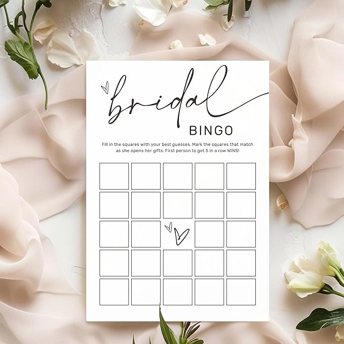 Bridal Shower Bingo, What Will The Bride to Be Receive, 25Pcs Bridal Bingo Game Cards, Engagement Party Games for Guests, Minimalist White Wedding Party Supplies - A18
