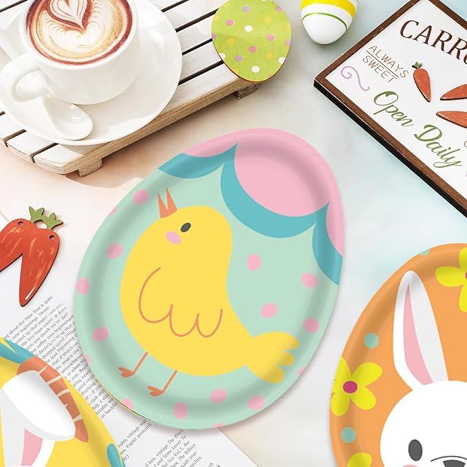 48Pcs Easter Supplies for 48 Guests - Easter Disposable Paper Plates Bunny for Kids Baby Shower Spring Table dinnerware Decorations