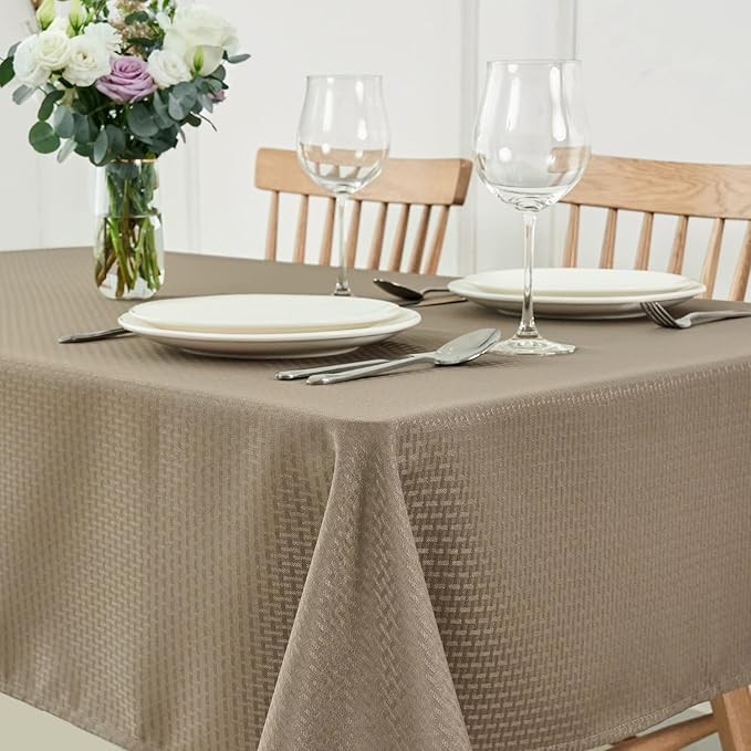 maxmill Tablecloth Weaved Texture Stain Resistant Waterproof, Wrinkle Resistant Washable Table Cloth, Fabric Table Cover for Dining Room, Indoor Outdoor Use, Rectangle 60 x 120 Inch, Brown