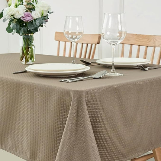 maxmill Tablecloth Weaved Texture Stain Resistant Waterproof, Wrinkle Resistant Washable Table Cloth, Fabric Table Cover for Dining Room, Indoor Outdoor Use, Rectangle 60 x 120 Inch, Brown