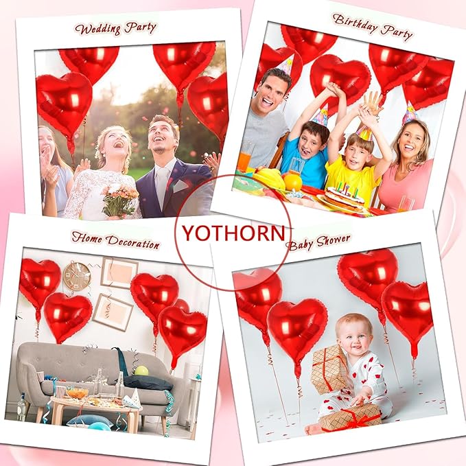 12 Pcs Red Heart Balloons,18 Inch Heart Foil Balloons Love Balloon Valentine Balloon for Birthday Party Wedding Engagement Party Baby Shower Valentine Day Decorations (red)