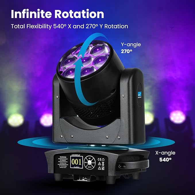 Big Dipper 7x40W LED Moving Head Light, 4-in-1 Bee Eye RGBW DJ Light for Party, Stage Lighting with Sound Activated/Auto/DMX512 Control, Stage Spotlight Uplight for Events Church Wedding(2)