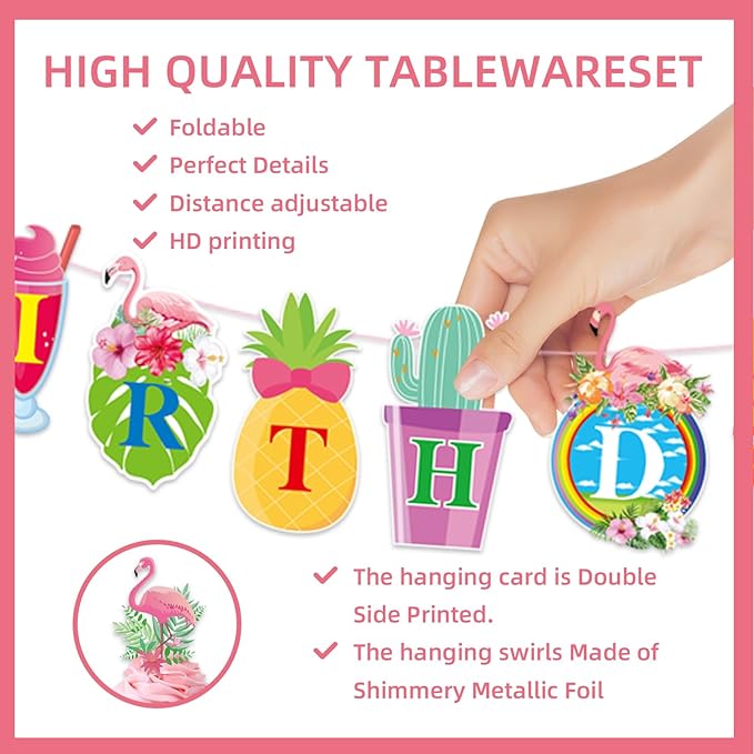 167Pcs Hawaiian Aloha Party Decorations Flamingo Party Plates Napkins Cups Forks Straws Balloons Banner Tablecloth Cake Toppers Hawaiian Luau Aloha Tropical Birthday Party Supplies
