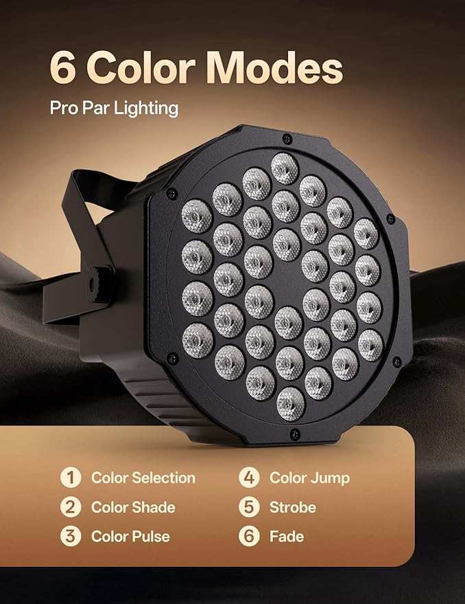 LED Par Lights 36 LED Stage Lights 9 Modes RGB DJ Lights with Sound Activated Remote and DMX Control DJ Uplighting for Birthday Party Events Wedding Christmas Stage Lighting (2 Packs)