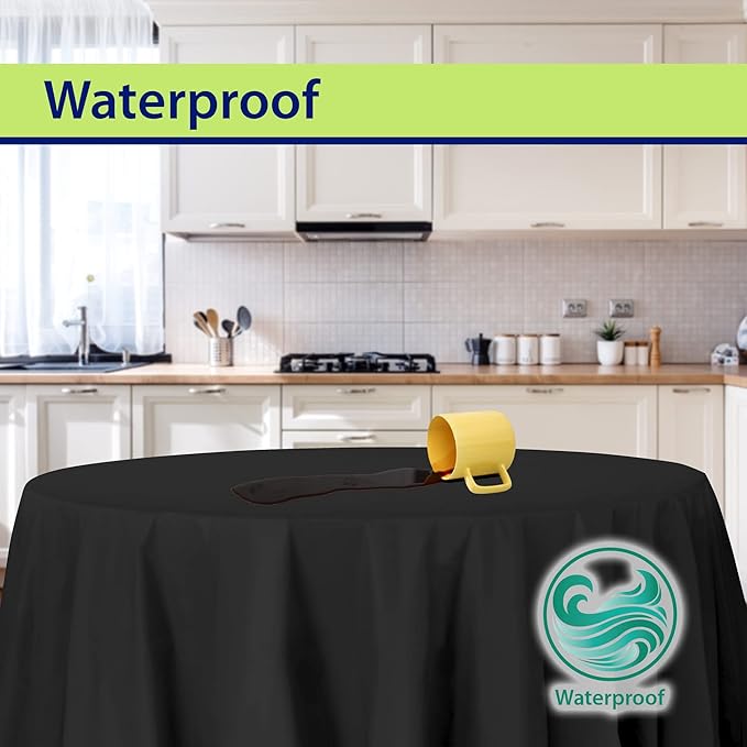 Party Dimensions Black Disposable Plastic Tablecloth for Round Tables (12 Pack) 84 inches Table Cloths for Parties, Events & Weddings, Indoors & Outdoors, Plastic Table Cover