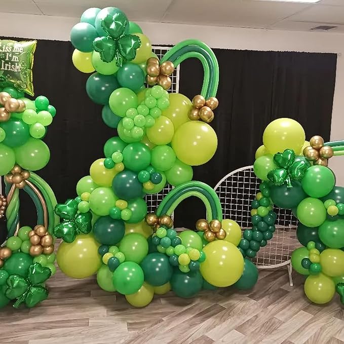60PCS Green Party Balloons, Dark Green Emerald Green Lime Greens Chrome Metallic Greens and White Latex Balloon, for Greens Themed Birthday Jungle Safari Party Supplies St. Patrick's Day Decoration